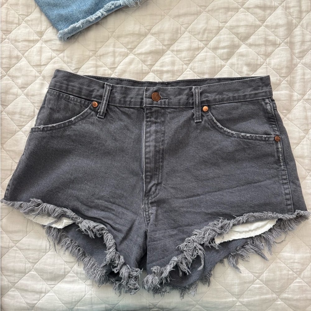 Wrangler Gray Frayed Denim Shorts